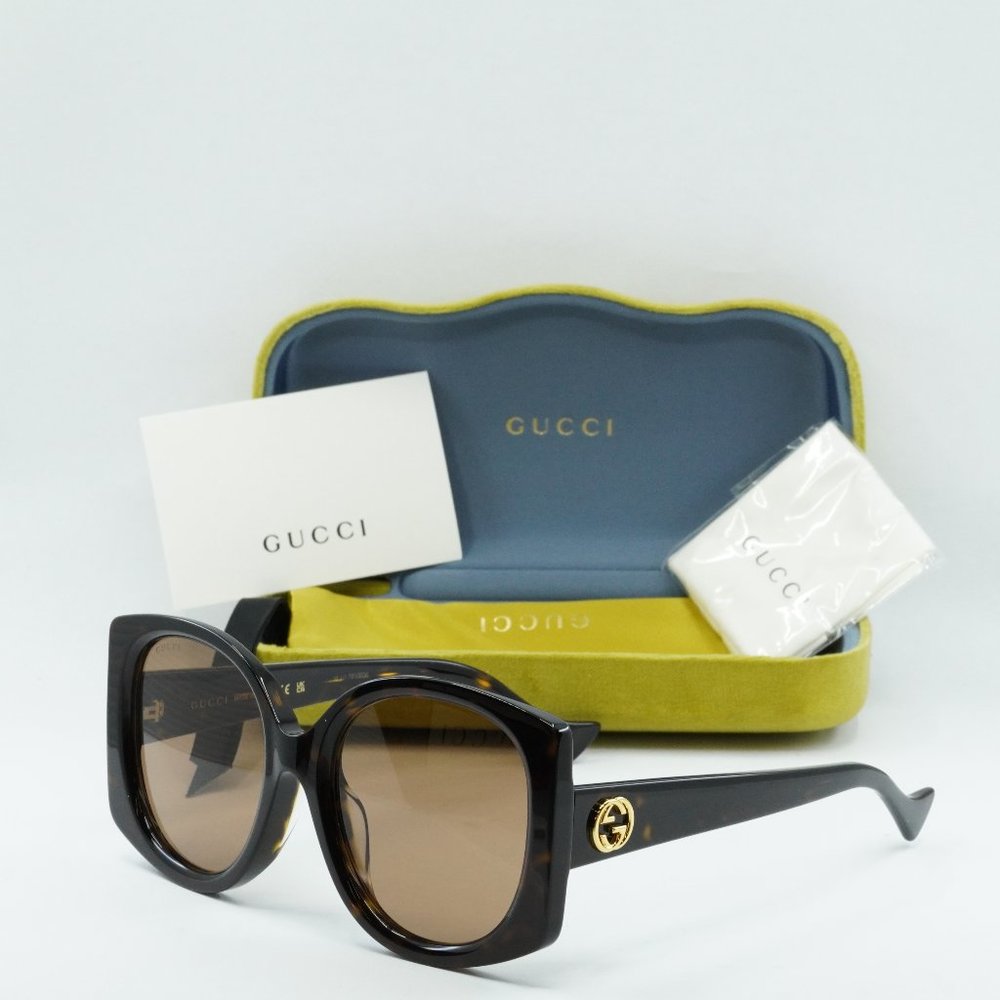 Gucci Black Tortoiseshell Square Sunglasses with Brown Lenses